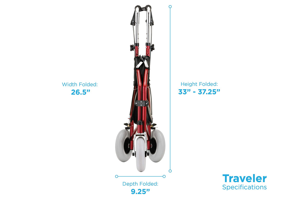 Traveler 3 Wheel Rolling Walker folded dimensions