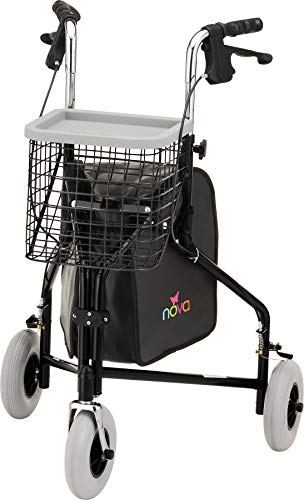 Traveler 3 Wheel Rolling Walker in black with basket mobility