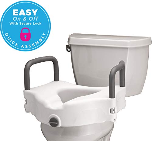 NOVA Elevated Raised Toilet Seat with Removable, Padded Handles, Locking Easy On and Off, for Standard and Elongated Toilet Lifter