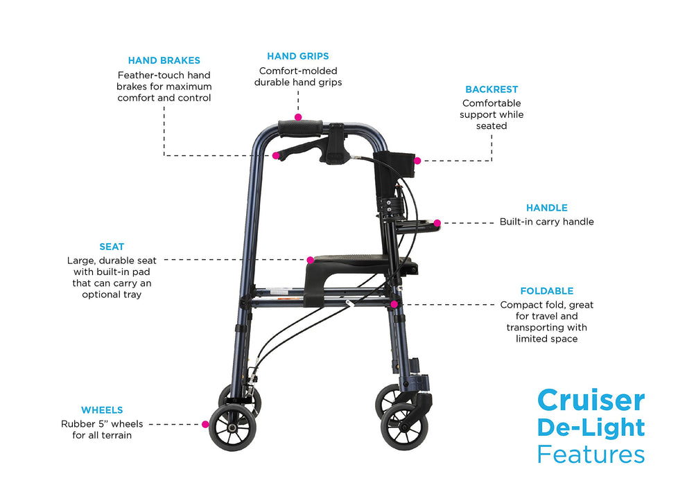 Cruiser De-Light Folding Rolling Walker