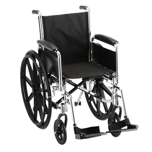 Steel Standard Wheelchair, Full Arms, Seat Size: 20" W, Front Rigging: Footrests