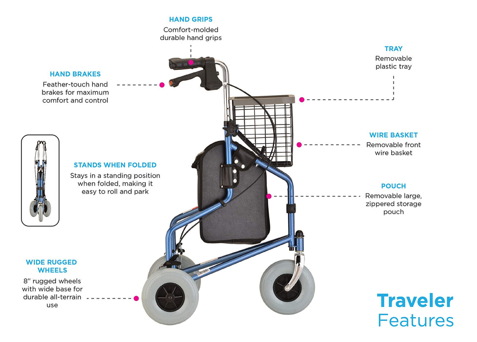 Traveler 3 Wheel Rolling Walker features shipped 