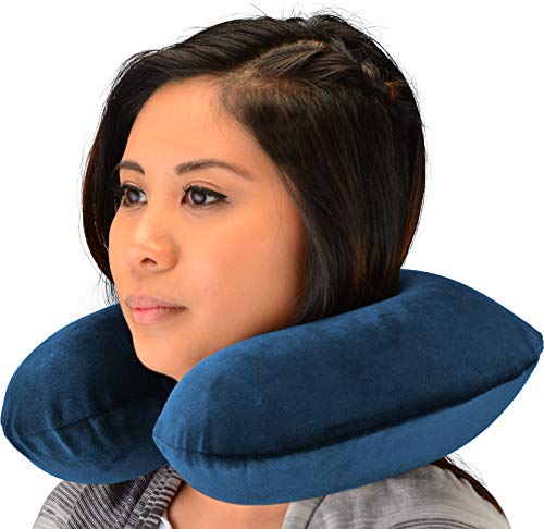NOVA Memory Foam Travel & Airplane Pillow, Super Comfortable Neck Pillow with Zipper Removable & Washable Soft Velour Cover, Comes in Colors: Ocean Blue & Sleek Black
