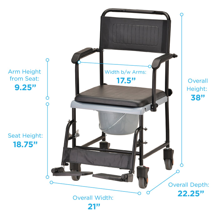 Drop-Arm Transport Chair Commode
